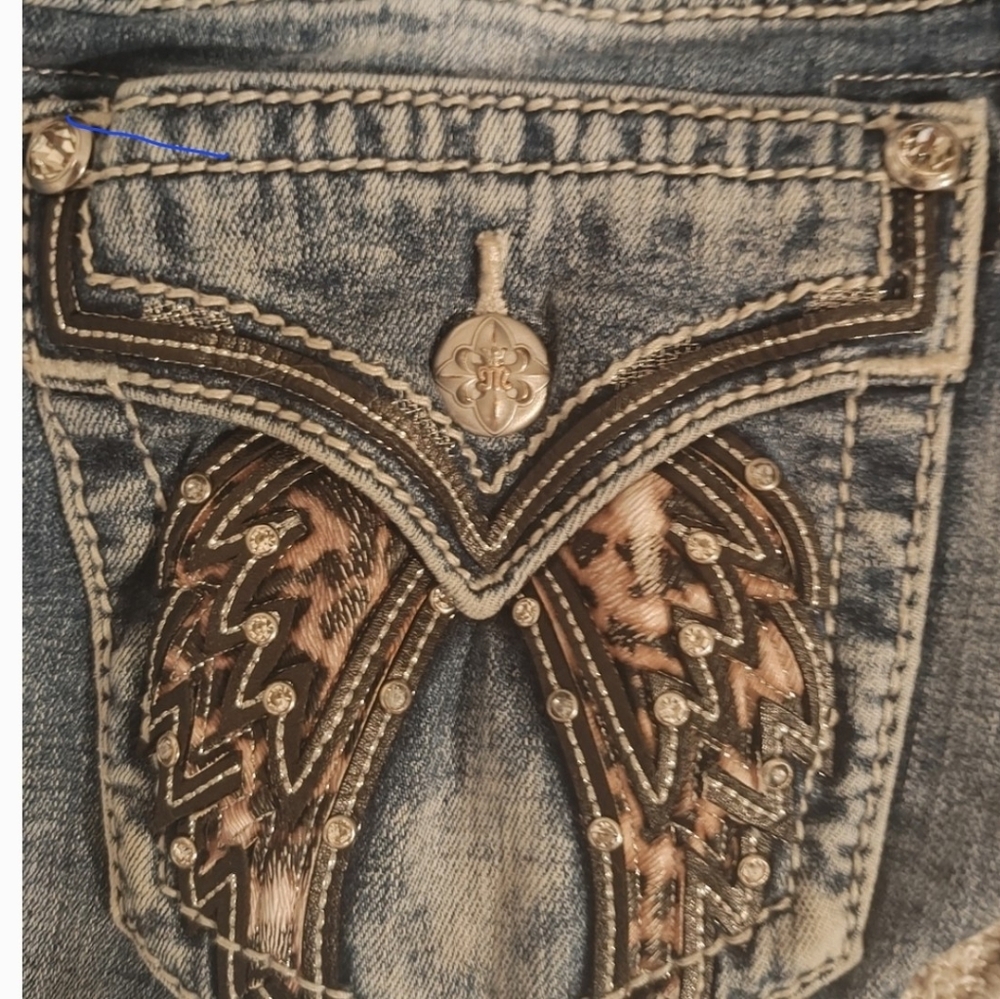 Miss Me 28 Curvy Skinny Jeans 30x29 Leopard Angel Wings Denim Women Embellished